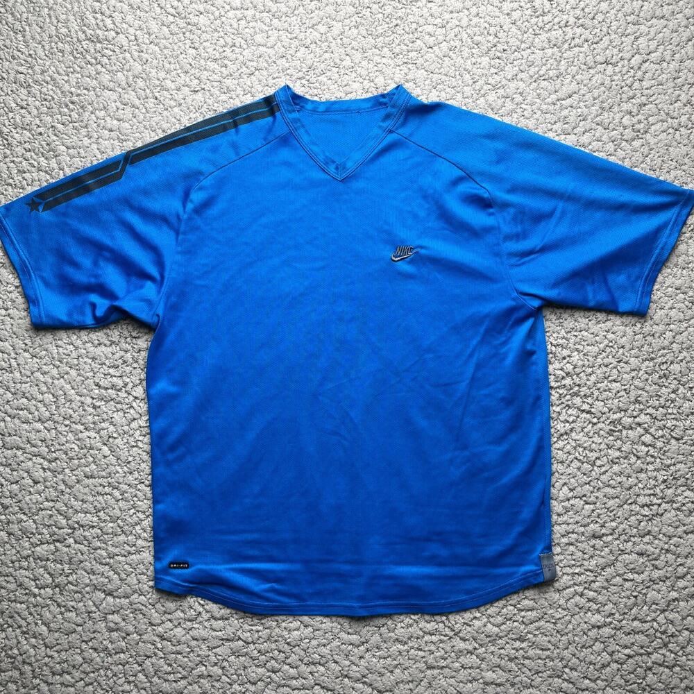 Nike Track Jersey Mens Large Blue Mesh Short Sleeve Embroidered Logo Vintage